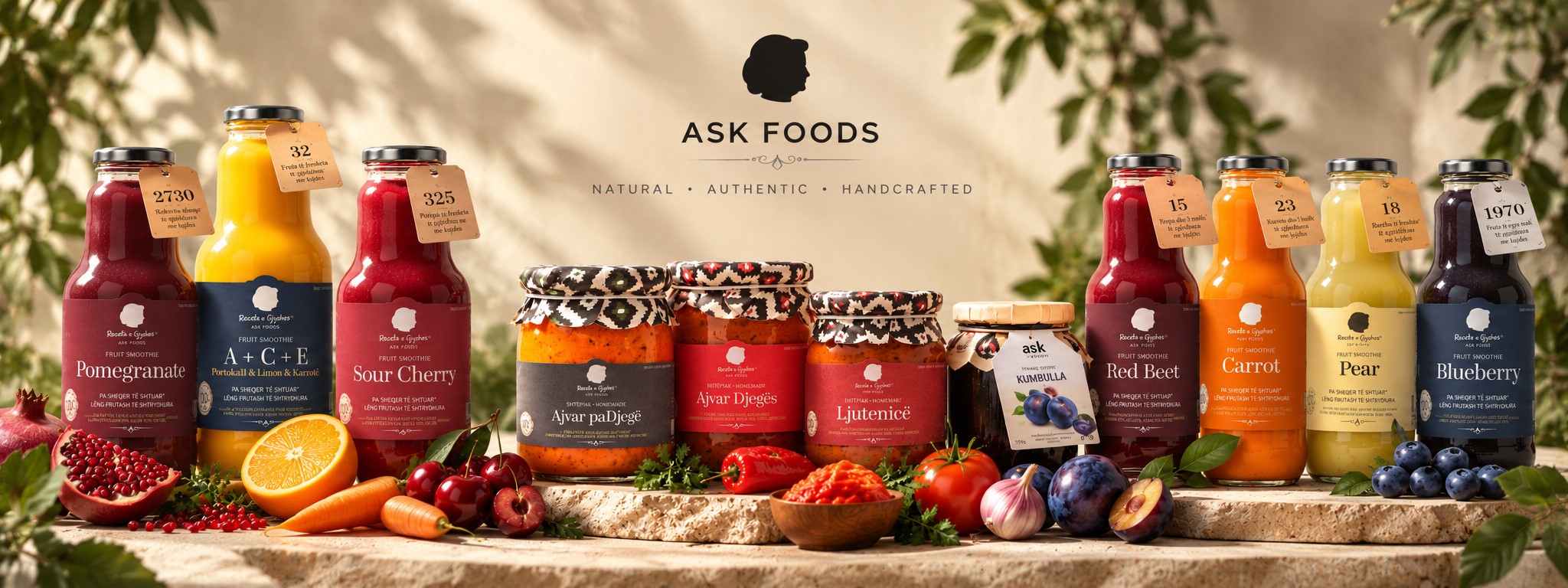 Artisanal ASK FOODS fruit drinks, Ajvar and preserves collection